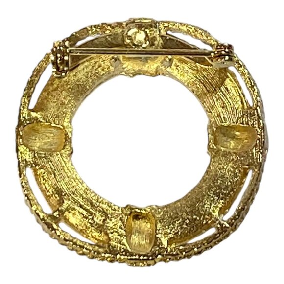 Vtg Nautical Life Preserver Beach Brooch Red White Blue Gold Tone Enamel Pin - Picture 5 of 11